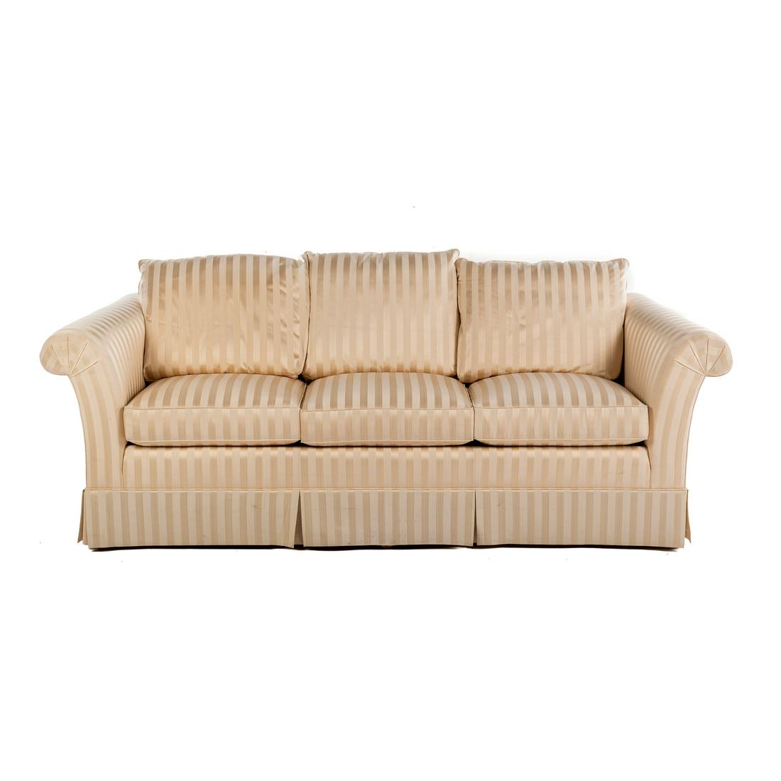 Stickley Contemporary Three-Cushion Upholstered Sofa: 20th century; eight-way hand tied frame. 35 in. H., 90 in. L., 38 in. D.