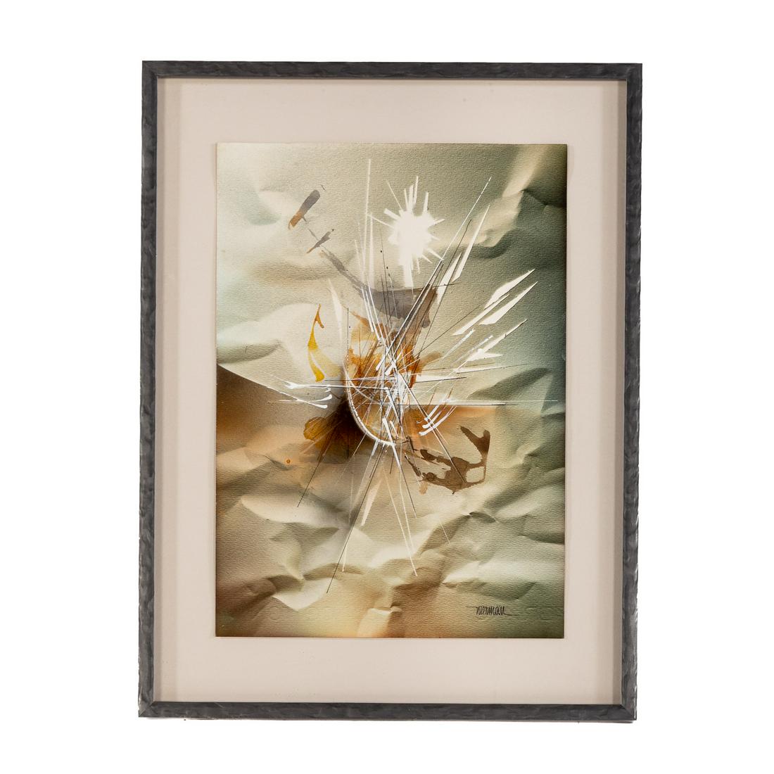 Leonardo M. Nierman. "Autumn," watercolor: (American, b. 1932). Watercolor on paper, signed "Nierman" lr, 13 1/2 x 9 1/2 in., framed. Renaissance Fine Arts, Baltimore, MD C.O.A. attached to verso.
