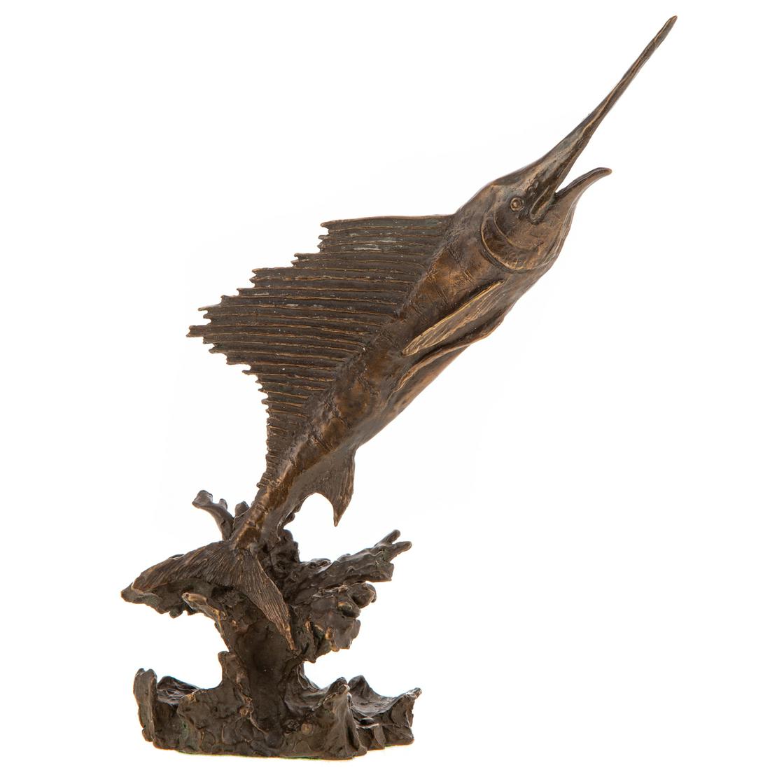 Mark Hopkins, Sailfish Bronze: (American Contemporary). Sailfish leaping out of water, 10 in. H., 97/2500, with original box and COA.