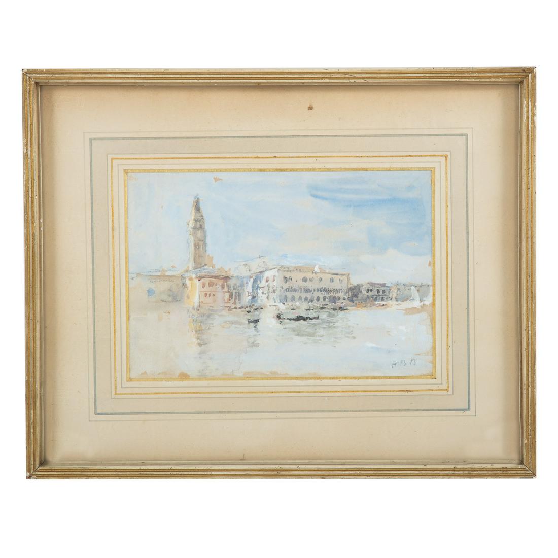 Hercules Brabazon Brabazon. View from St. George's: (French/English, 1821-1906). Watercolor, initialed "HBB" lr, additional identifying information on verso, sight size: 6 1/4 x 9 in., framed. From the Estate of Lynne Riley, Kent Island, MD. By descent