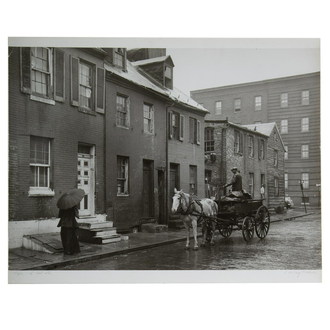A. Aubrey Bodine. "High and Low Streets," photograph: (American, 1906-1970). Gelatin silver print, signed "A. Aubrey Bodine" lr, titled ll, photographer stamp on verso, 11 x 14 in., unframed.