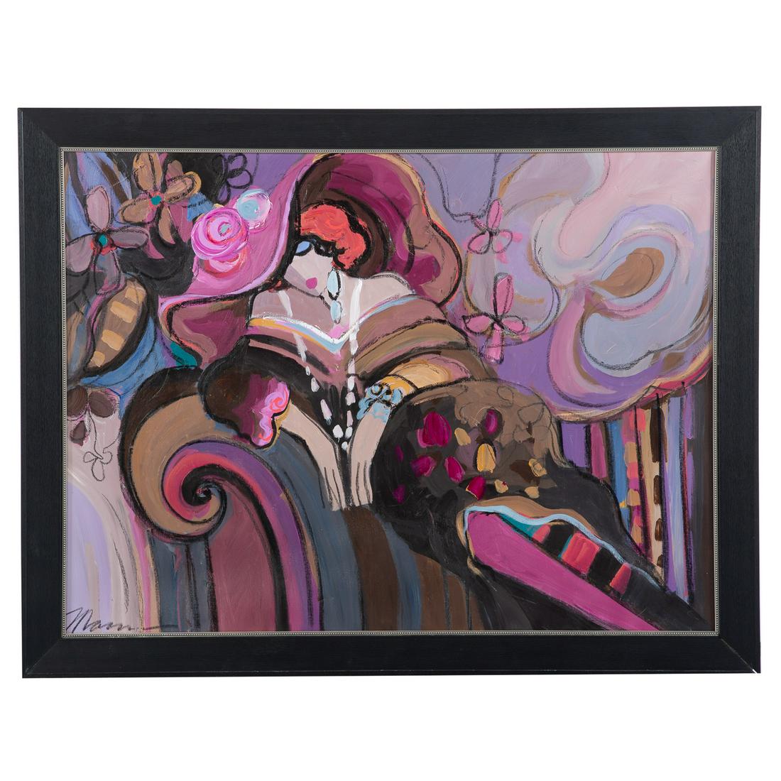 Isaac Maimon. Lady Asleep, oil: (Israeli, b. 1951). Oil on canvas, signed "Maimon" ll, 29 1/2 x 39 1/2 in., framed.