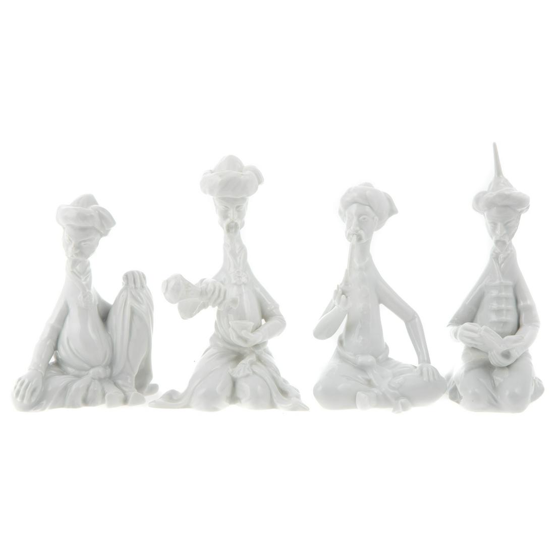 Four Herend White Porcelain Persian Figures: Includes, contemplative man, wine drinker, pipe smoker and scholar, tallest, 6 in.