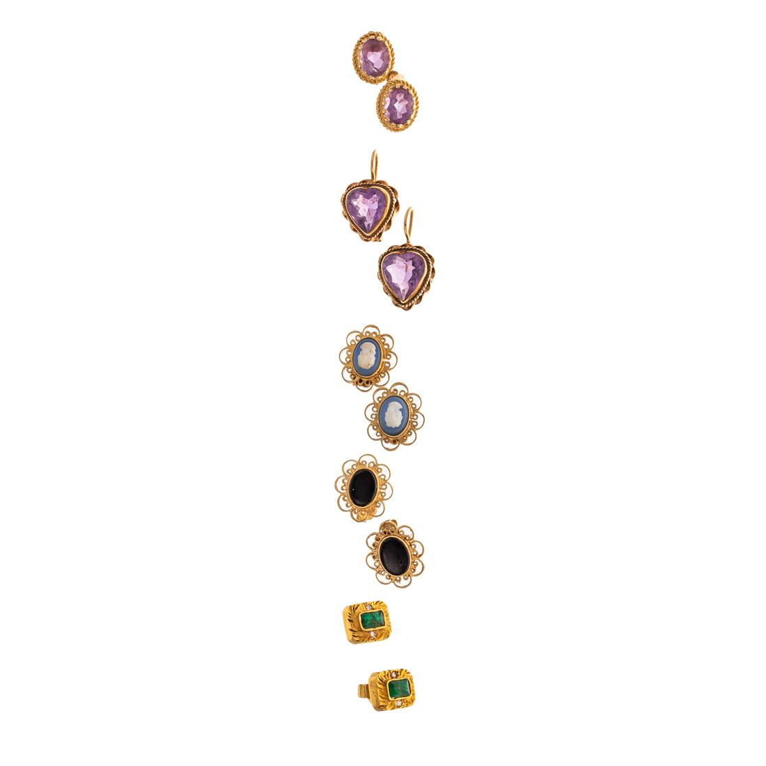 Five Pairs of Gemstone Stud Earrings in 14K & 18K (1 of 4)