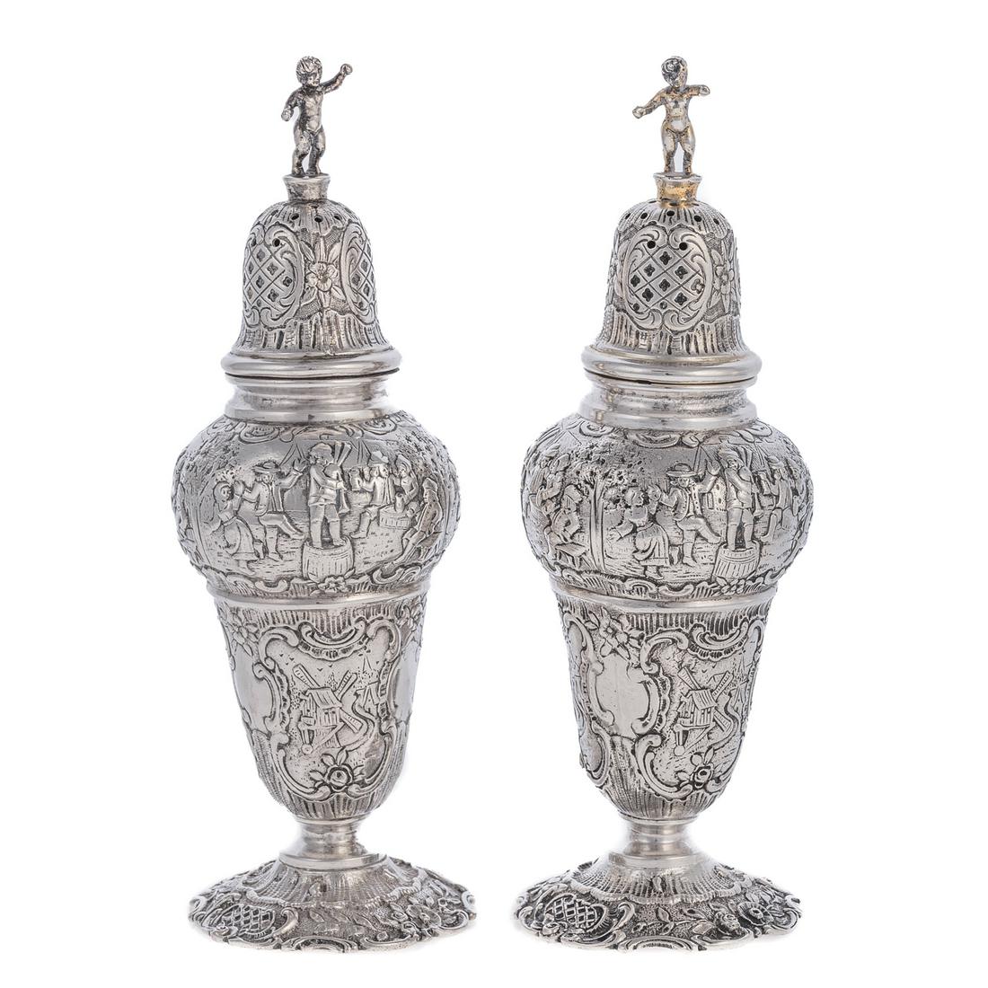 A Pair of German Silver Repousse Sugar Casters (1 of 8)