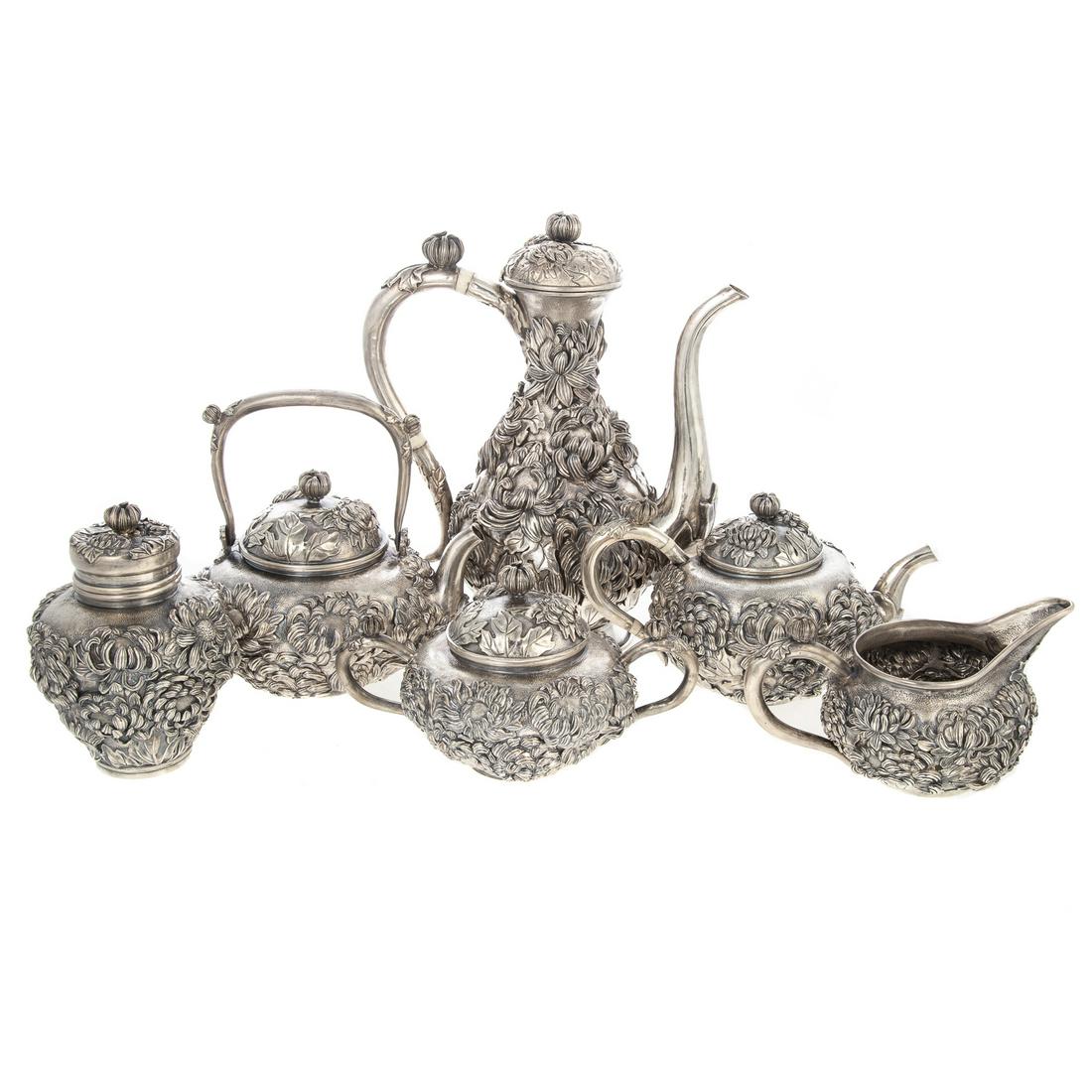 Japanese Sterling Chrysanthemum Tea & Coffee Service (1 of 6)