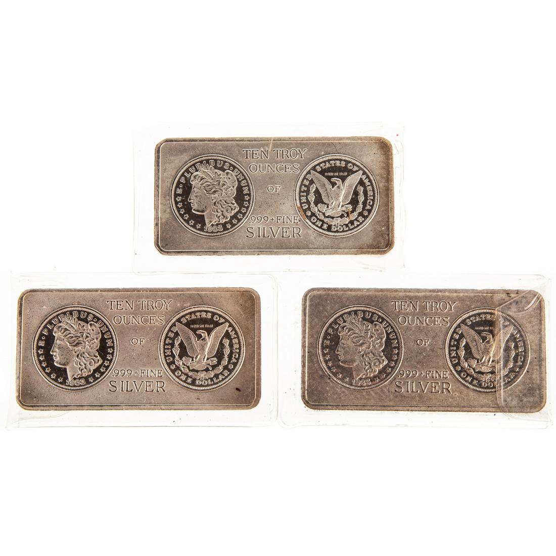Three 10 Troy Oz Silver Bars, 30 Ounces Total (1 of 2)