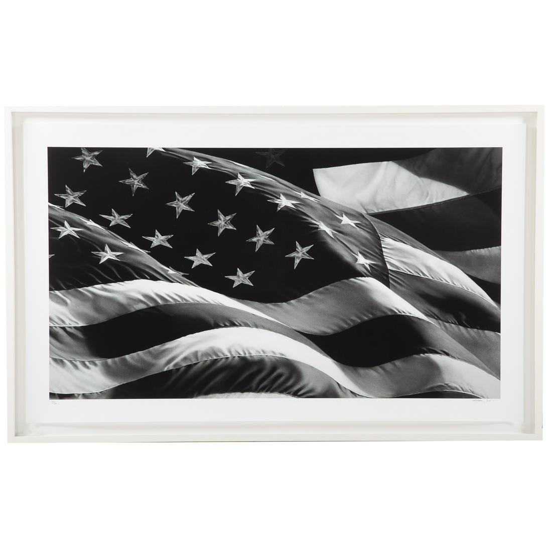 Robert Longo. "American Flag," digital print: "Flag to Benefit Trevor Project" (American, b. 1953). Archival digital print, 2013, ed. 4/36, signed and dated, sheet size: 22 x 39 in., framed. From Kevin and DJ Plank's former historic Georgetown re