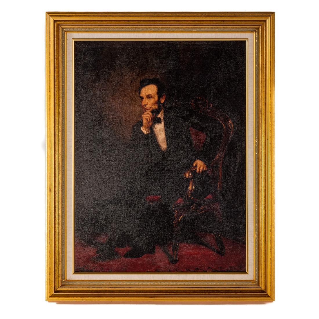 After George Healy. "President Lincoln," giclee: After George Peter Alexander Healy. (American, 1813-1894). Enhanced giclee on board, sight size: 29 1/2 x 21 1/2 in., framed. From Kevin and DJ Plank's former historic Georgetown residence, Sagamore S