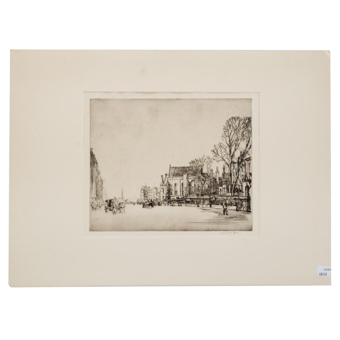 David Muirhead Bone. "Demolition of the Sardinian Chapel, Kingsway," drypoint: (British, 1876-1953). Drypoint, pencil signed "Muirhead Bone" lr, plate size: 8 x 9 1/2 in., unframed.