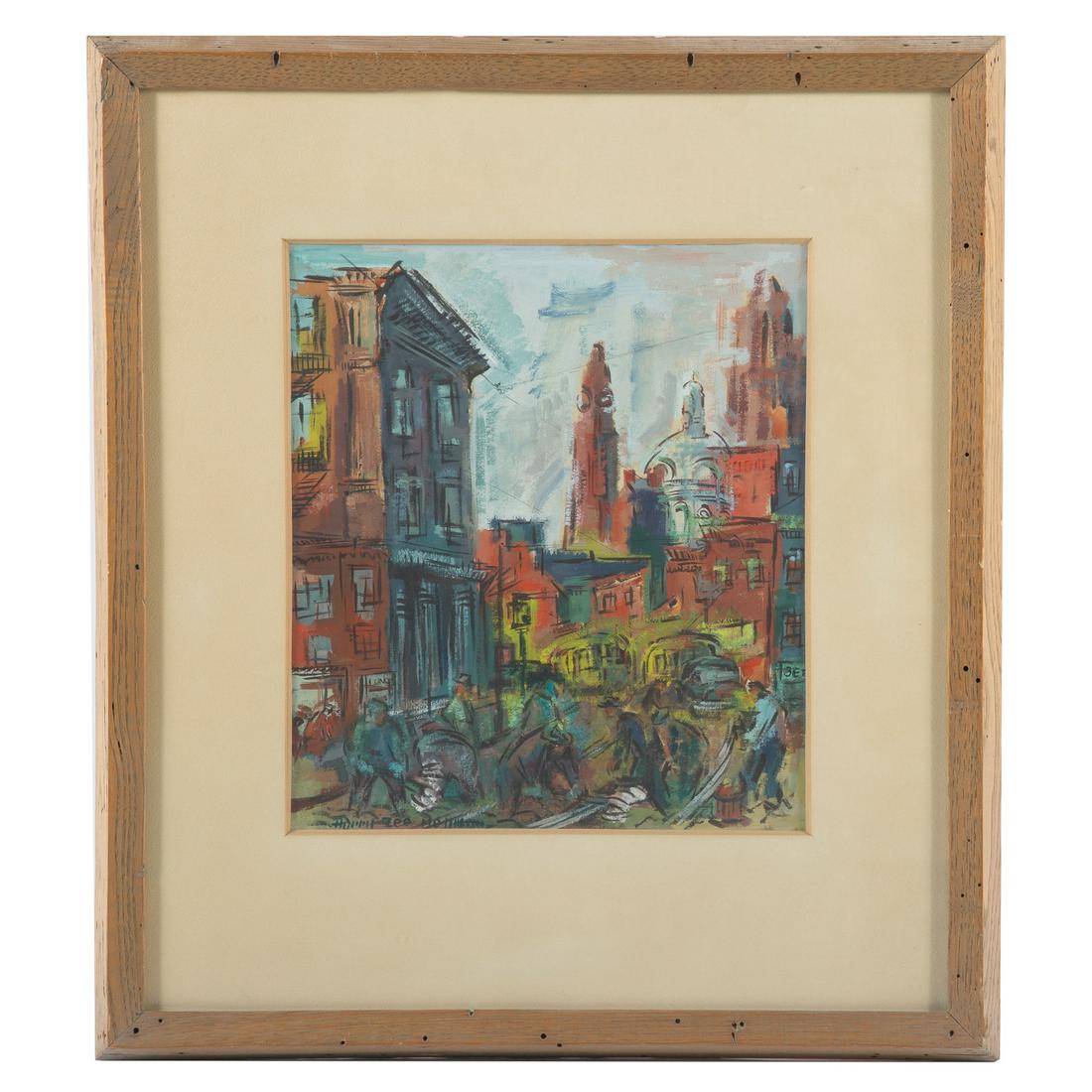 Harry Zee Hoffman. Downtown Baltimore, oil: (American, 1908-1990). Oil on paper, signed "Harry Zee Hoffman" ll, sight size: 11 1/4 x 10 in., framed.