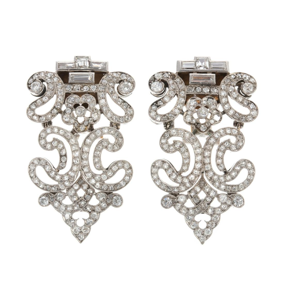 A Pair of Art Deco Diamond Earrings in Platinum (1 of 4)