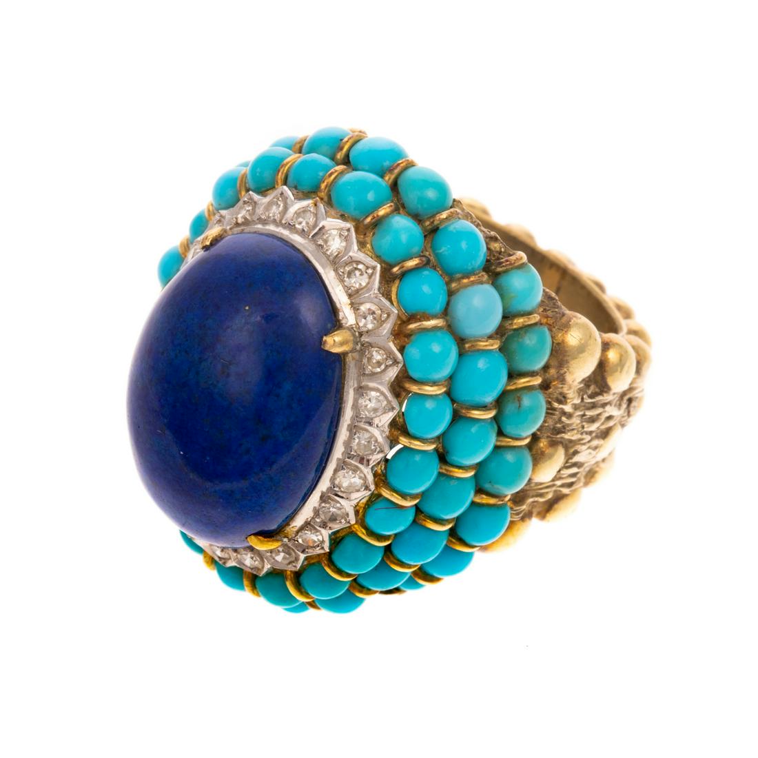 A 14K Lapis, Turquoise & Diamond Cocktail Ring (1 of 6)
