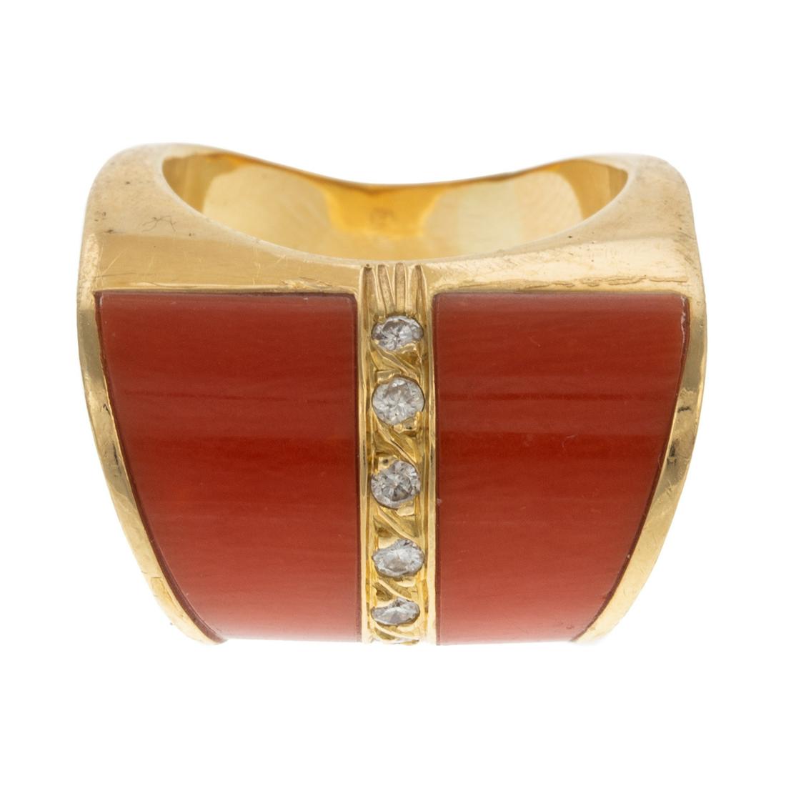 A Coral & Diamond Ring in 18K Yellow Gold (1 of 8)