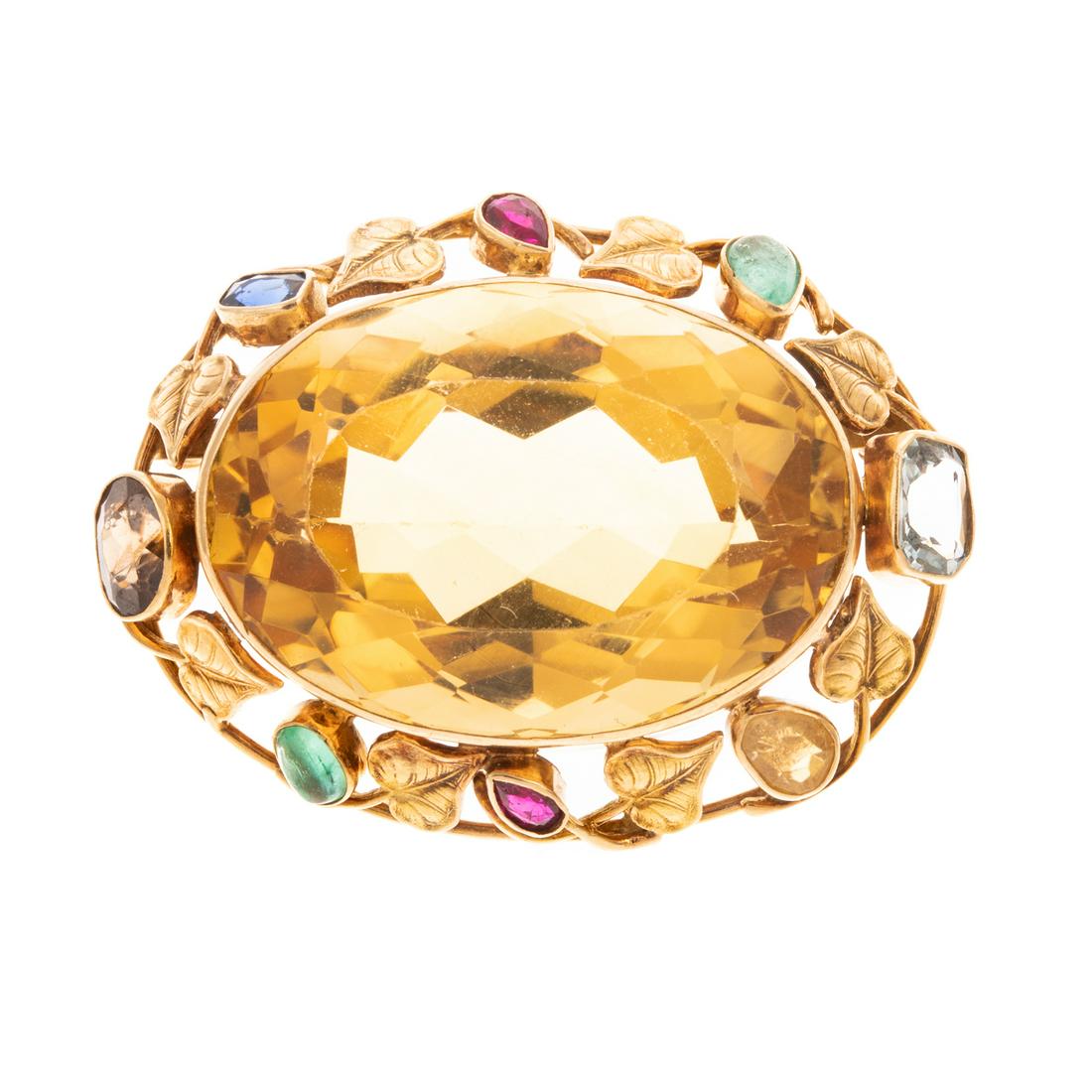 A Citrine Brooch with Multi-Gemstone Frame in 14K (1 of 4)
