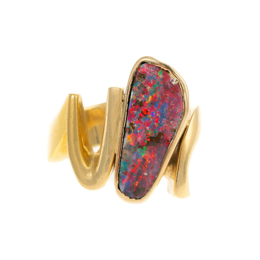 An Amoeba-Shaped Black Opal Ring in 18K (1 of 6)