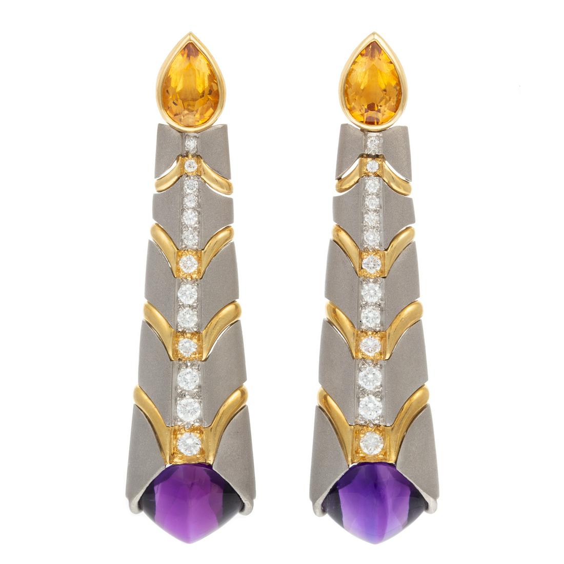 A Pair of 18K & Plat Dangle Earrings by M. Bondanza (1 of 6)