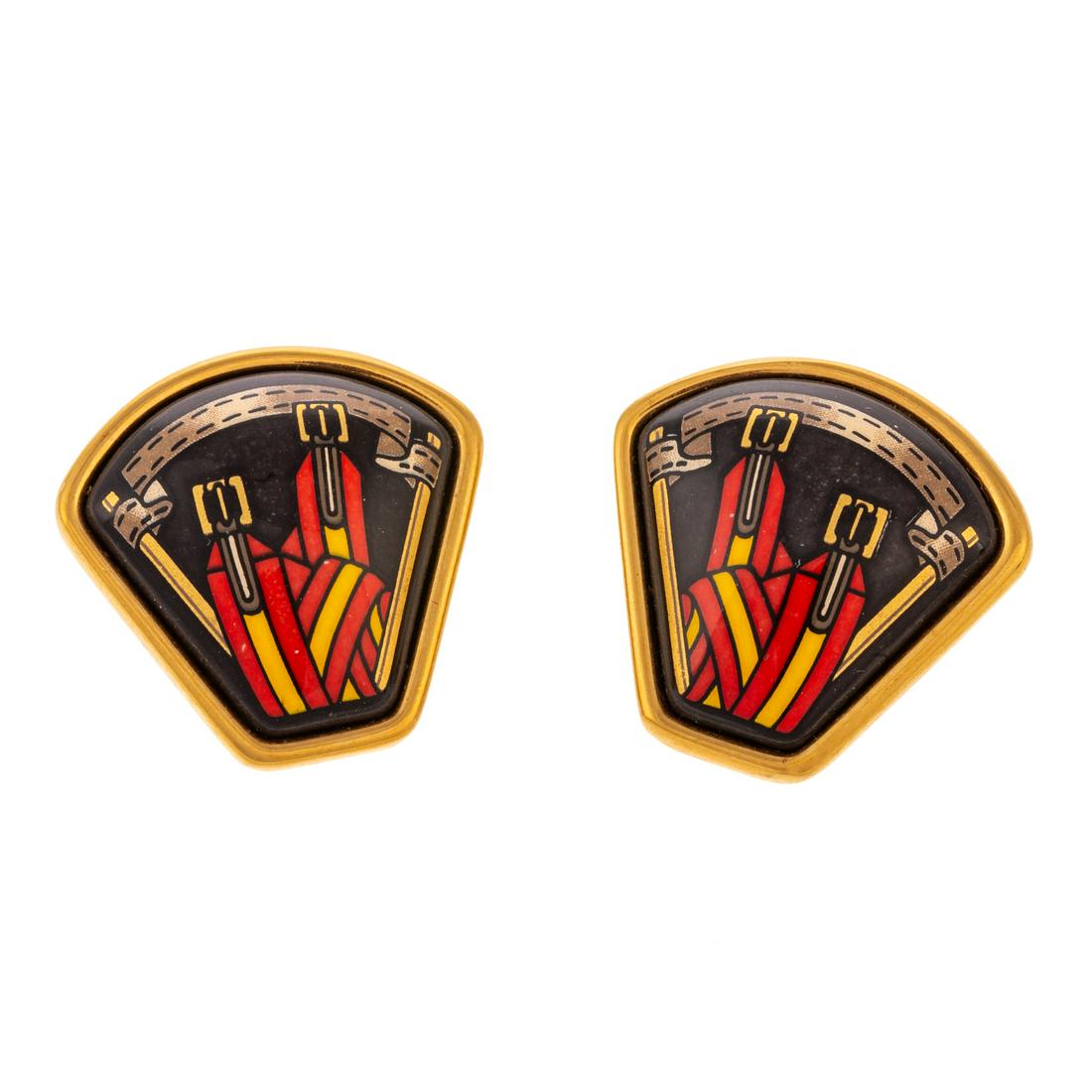Hermes Equestrian Gold & Enamel Earrings (1 of 2)