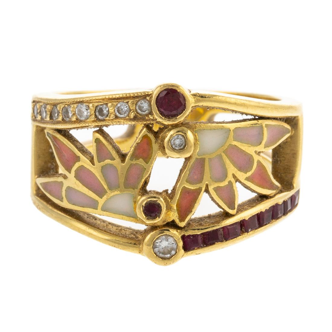 An 18K Masriera Plique-a-Jour Diamond & Ruby Ring (1 of 11)