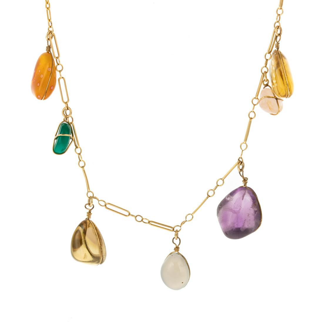 An Oval Link Necklace with Gemstone Pendants in 14K (1 of 9)
