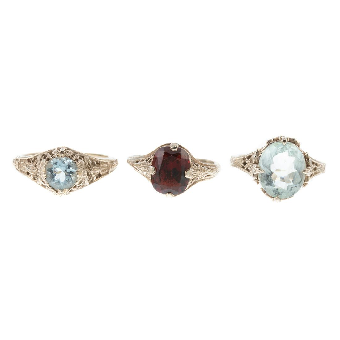 A Trio of Gemstone Filigree Rings in 14K (1 of 8)