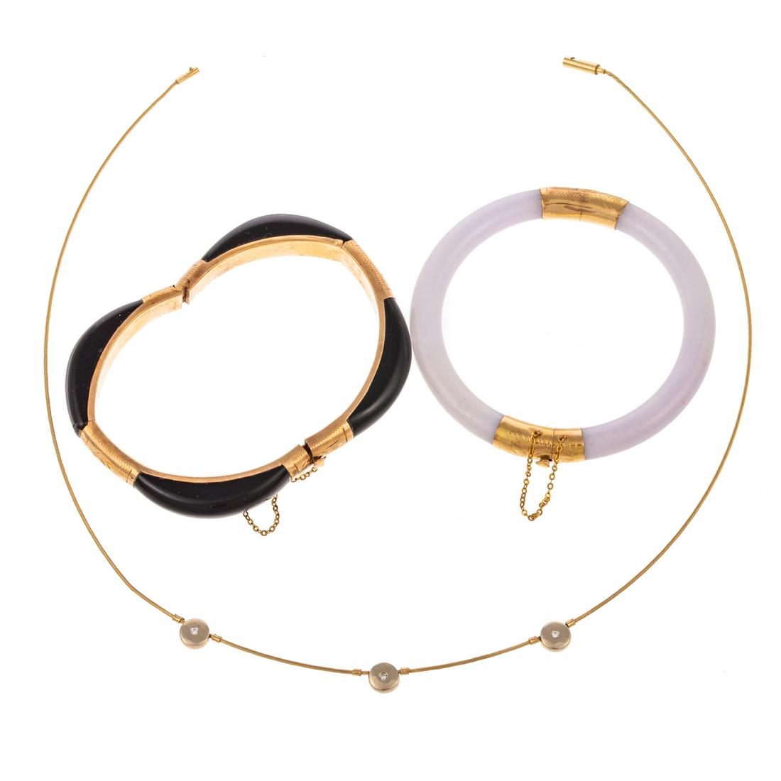 A Pair of 14K Bangles & Diamond Choker (1 of 6)