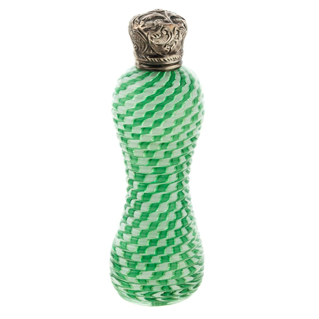 Molded Latticino Glass Silver Topped Scent Bottle (1 of 4)