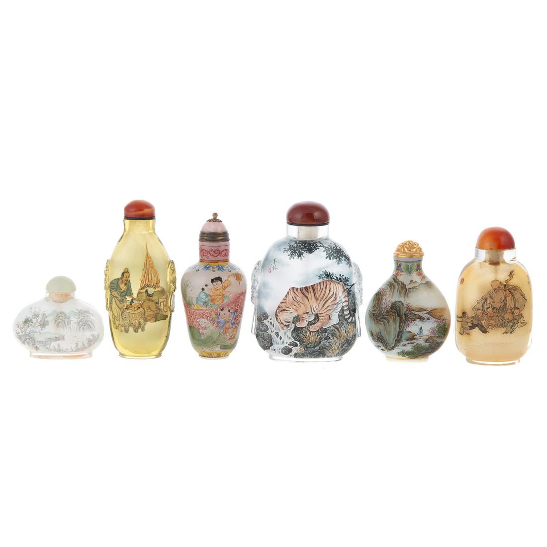 Six Chinese Painted Glass Snuff Bottles (1 of 6)