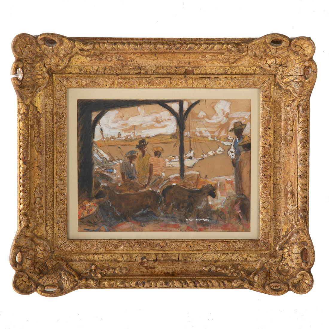 James Preston. "Nassau, the Dock," watercolor: (American, 1873-1962). Watercolor on paper, signed lr, further identifying information on verso, 6 1/2 x 8 1/2 in., framed. The Estate of Barbara P. Katz. Proceeds from the auction will create the Bar