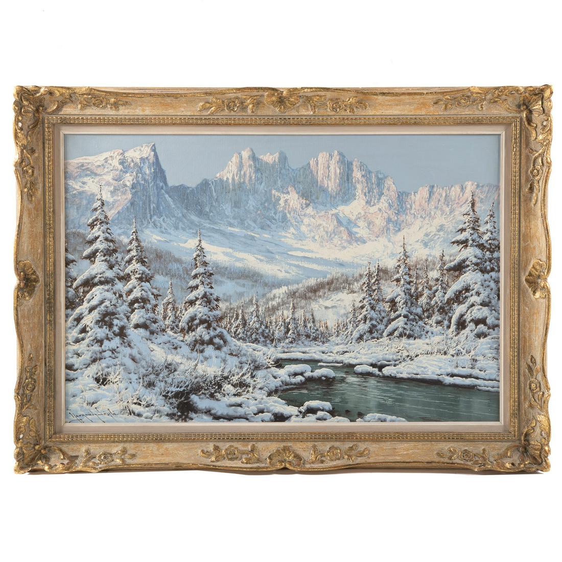 Laszlo Neogrady. Mountain Landscape, Winter, oil: (Hungarian, 1896-1962). Oil on canvas, signed "Neogrady Laszlo" ll, 24 x 36 in., framed.