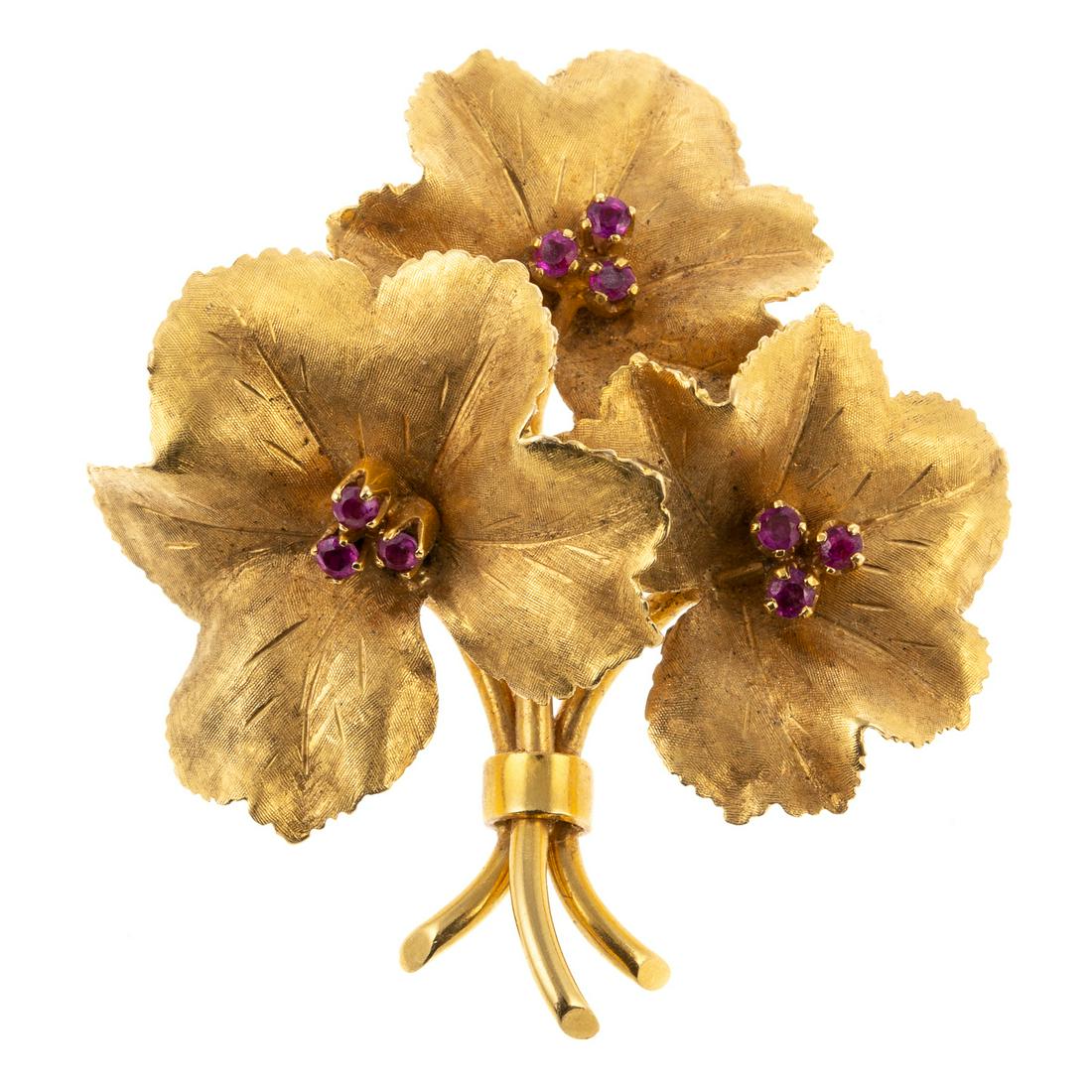 A Vintage Tiffany & Co. Ruby Leaf Brooch in 18K (1 of 4)