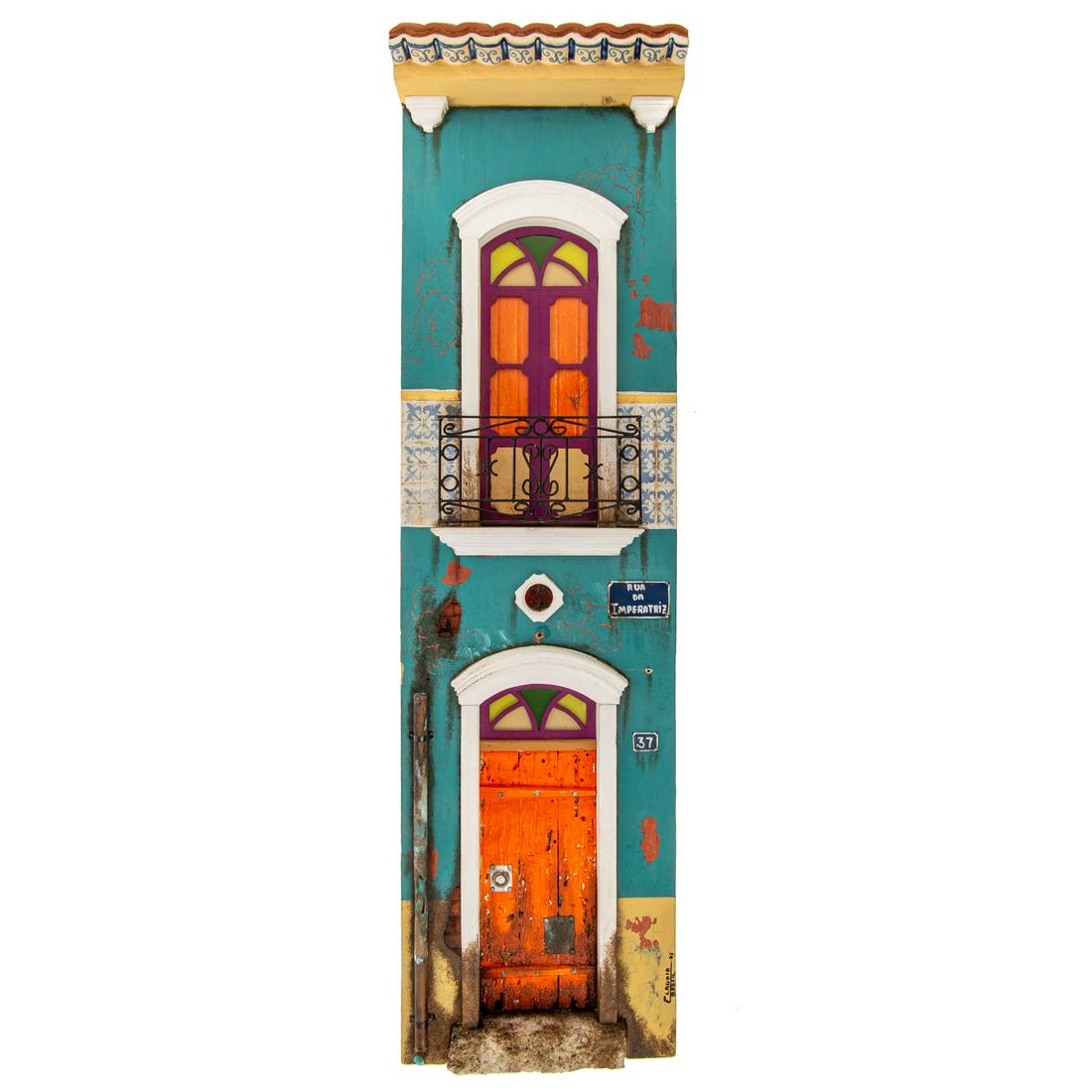 Claudia. Untitled House, wooden wall sculpture: (Brazilian, 20th century). Mixed media wood sculpture, signed and dated "Claudia, Brasil, 07" lr, 20 1/2 x 5 1/4 in., unframed. From the Estate of Louis Allan Ford, Washington, DC.