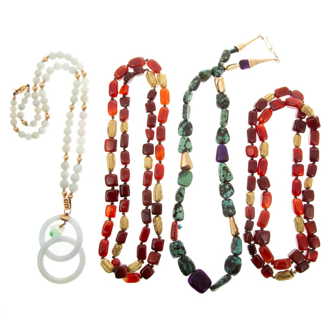 A Collection of Carnelian & Jade Necklaces (1 of 10)