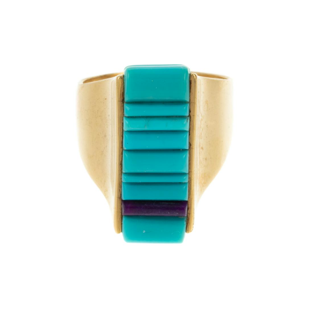 A 14K Yellow Gold Turquoise & Lapis Lazuli Ring (1 of 5)