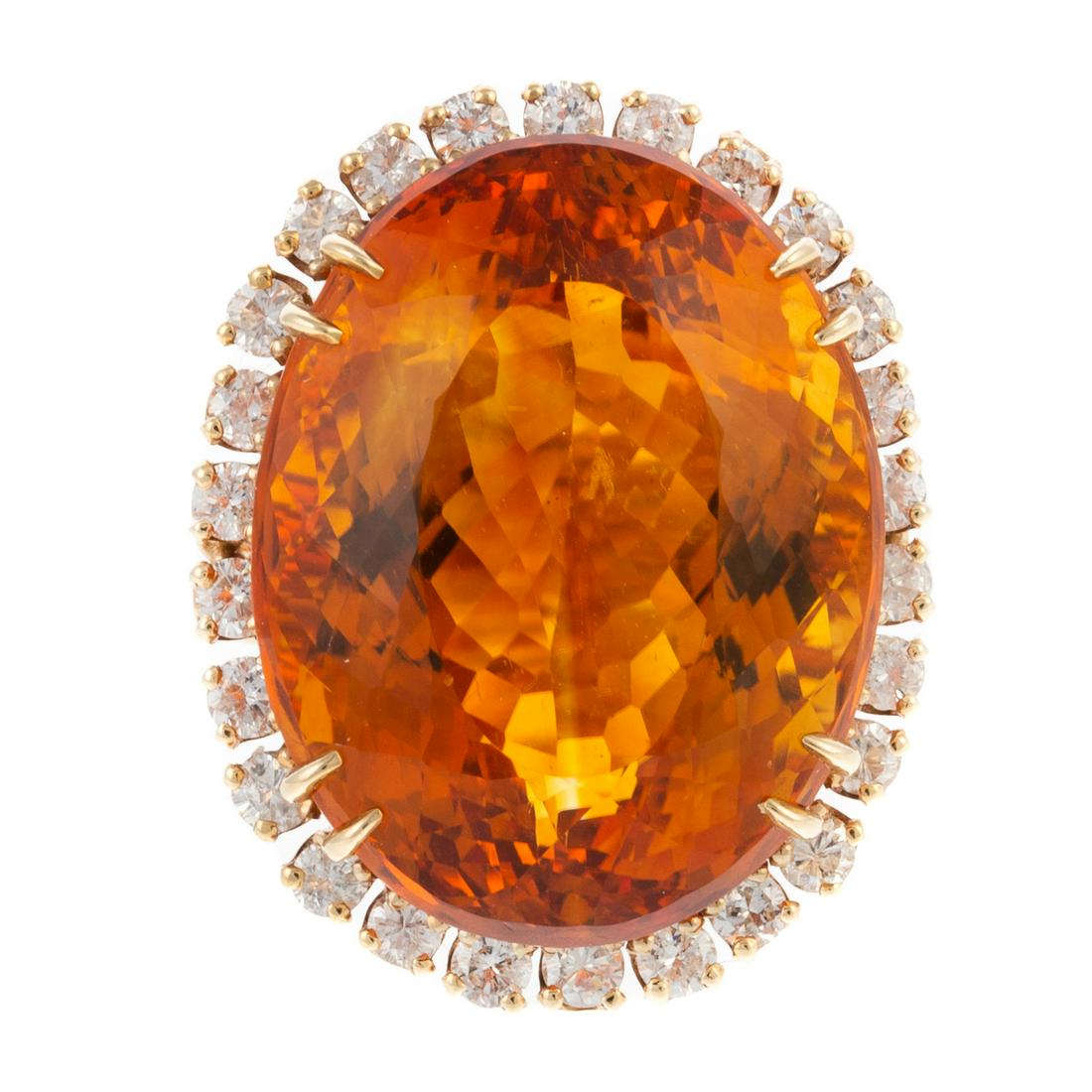 A Large Citrine & Diamond Halo Ring in 14K (1 of 6)