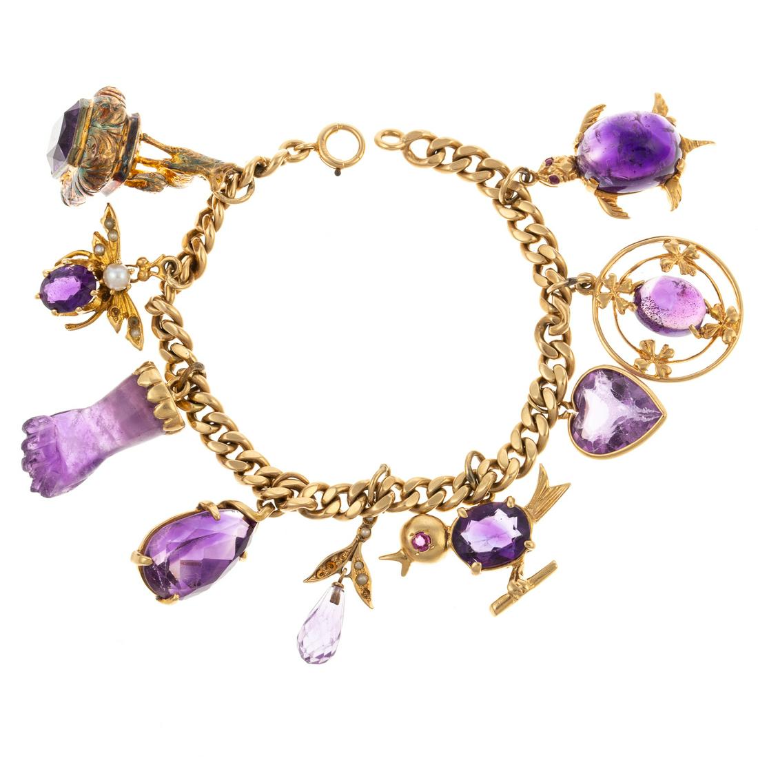 A Vintage Amethyst Charm Bracelet in 14K (1 of 9)
