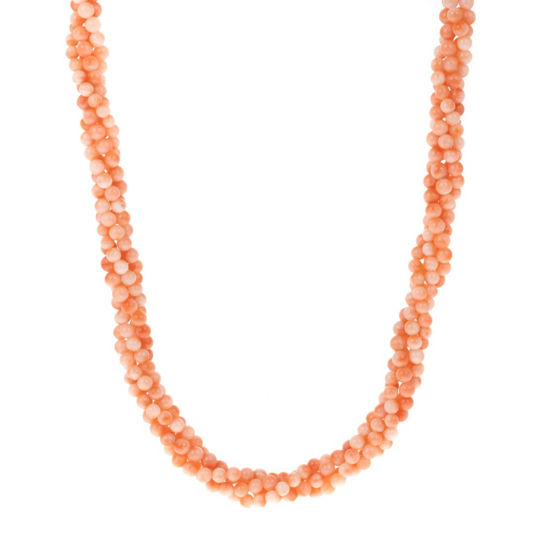 A Multi-Strand Coral Necklace with Carved Rose (1 of 5)