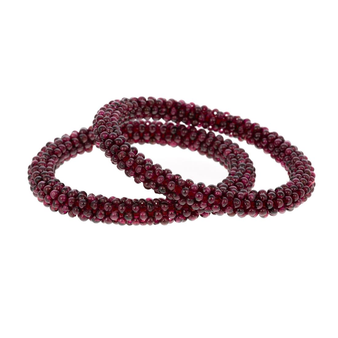 A Pair of Beaded Garnet Bangles (1 of 3)