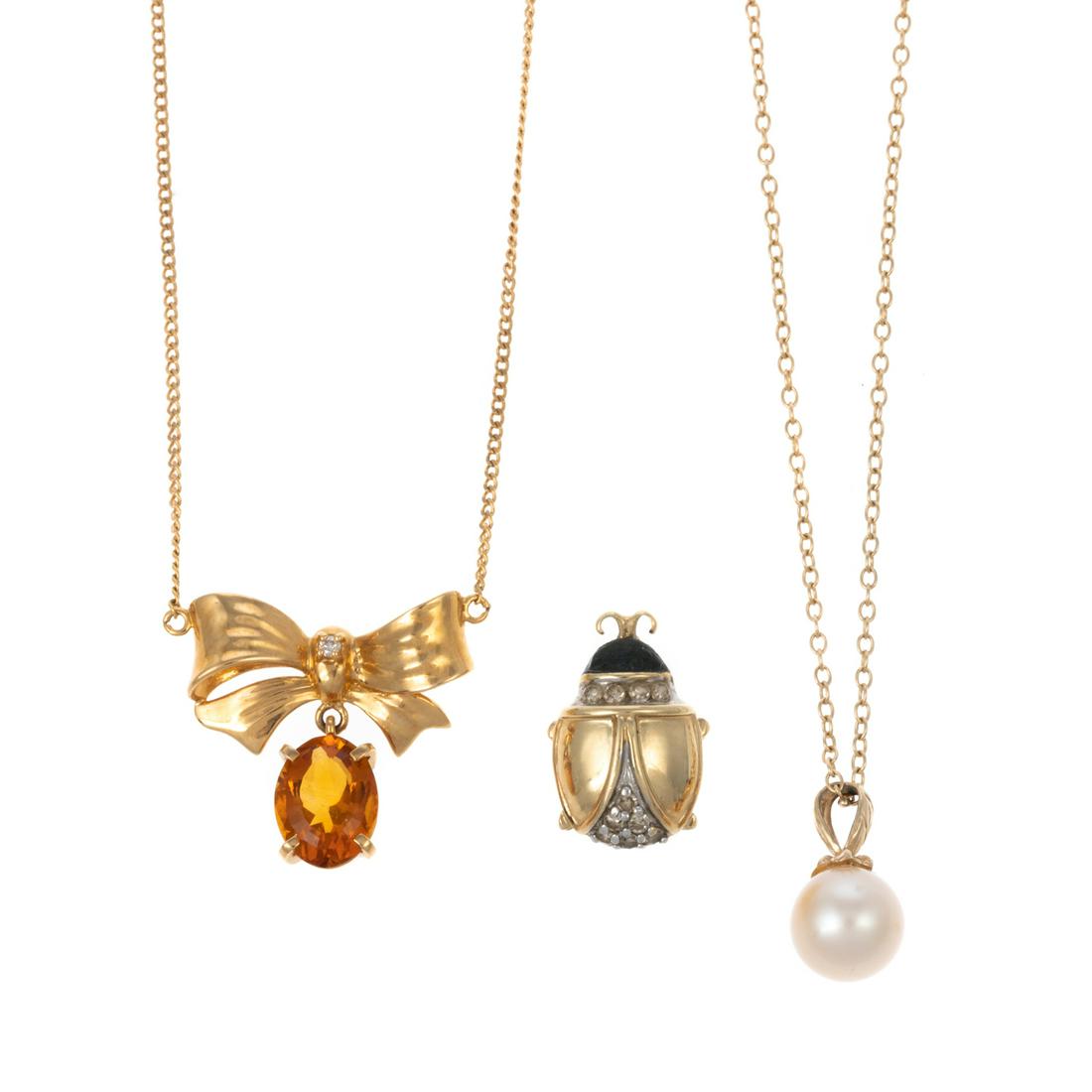 A Trio of Gold Pearl, Citrine & Lady Bug Pendants (1 of 6)
