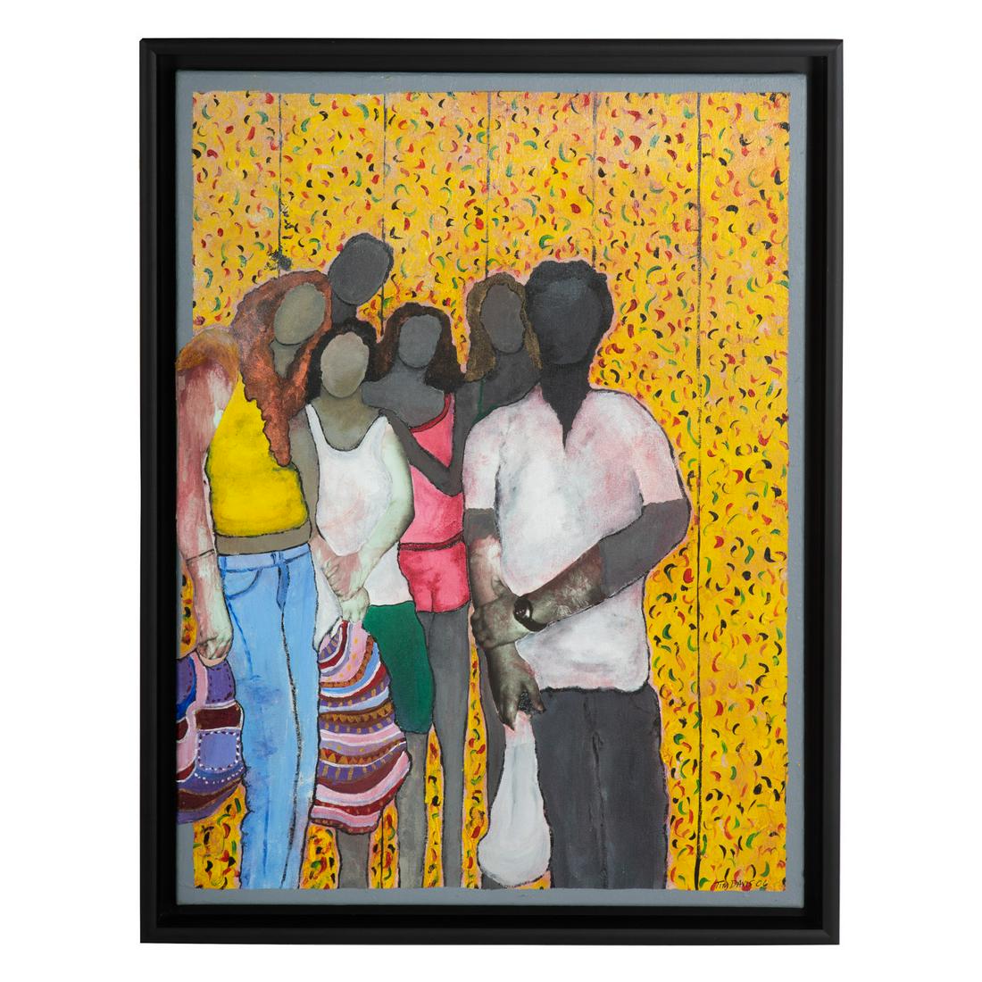 Tim Davis. "The Party at the Beach," mixed media: (American, b. 1969). Mixed media painting, 2006, signed and dated "Tim Davis lr, 24 x 18 in., framed. From the Estate of Louis Allan Ford, Washington, DC.
