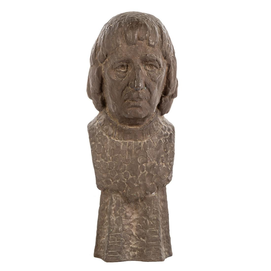 Reuben Kramer. Self Portrait, bronze sculpture: Reuben Robert Kramer (American, 1909-1999). Bronze bust, 1990, signed and dated "Kramer" on back of piece, 25" H x 9" W x 9" D. Private collection, Baltimore, MD.