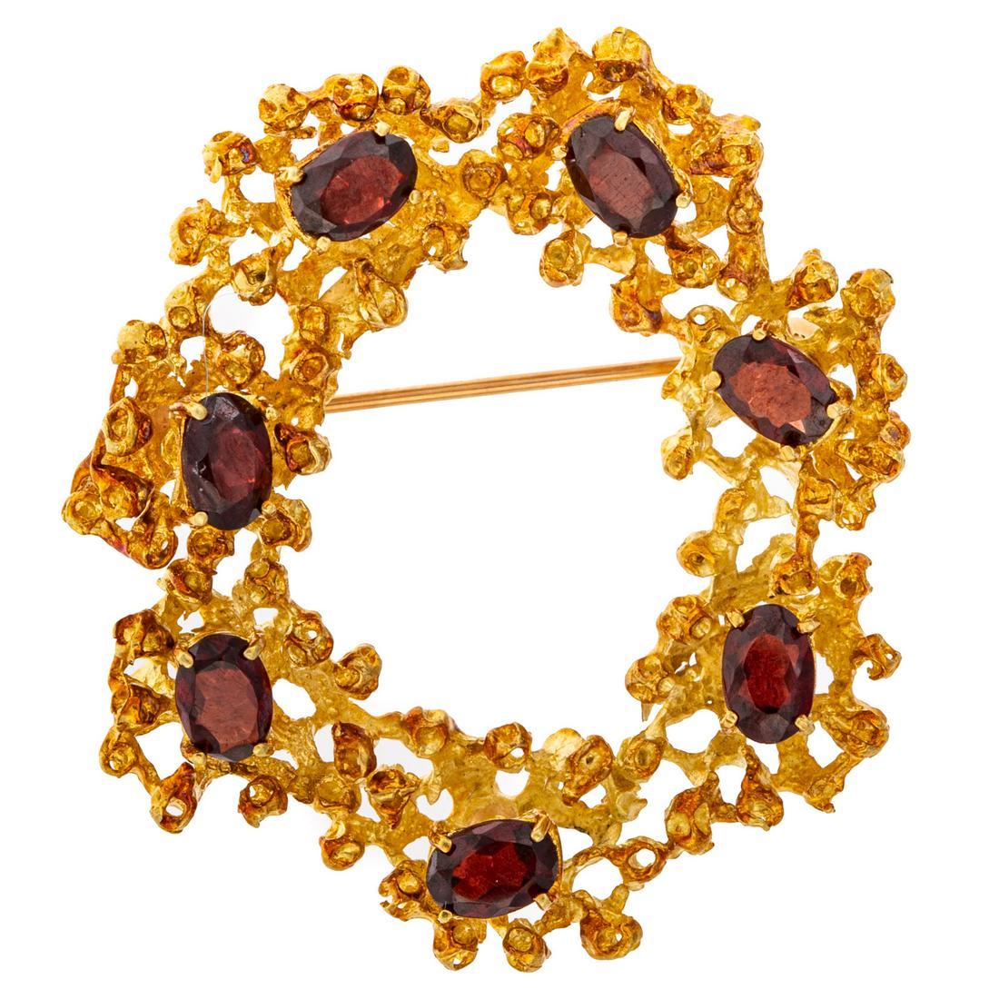 A Brutalist Open Oval Garnet Pin in 14K (1 of 3)