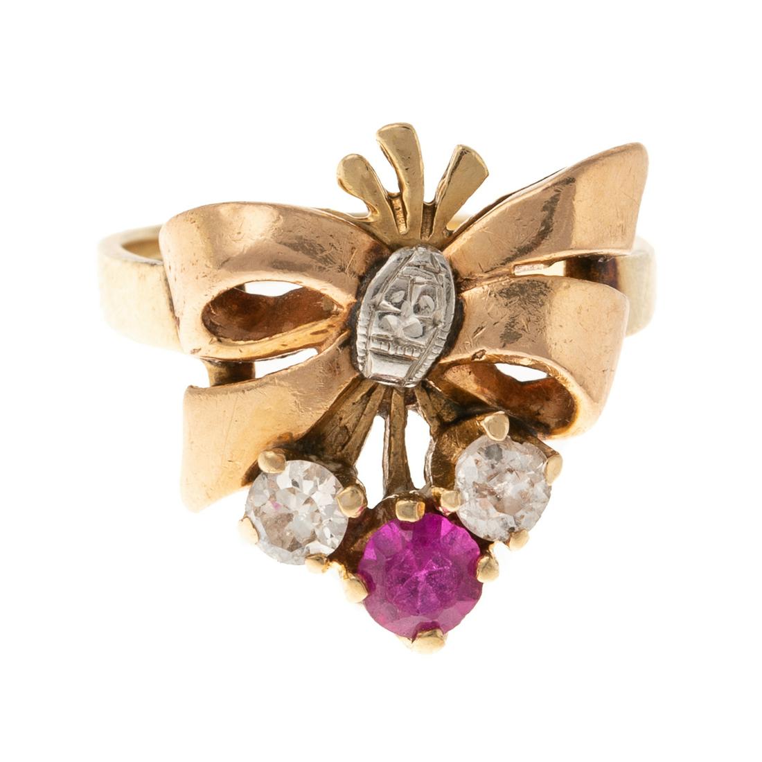A Retro Pink Sapphire & Diamond Ring in 14K (1 of 5)