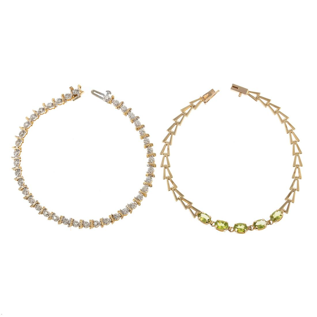 A Pair of Gemstone & Diamond Link Bracelets (1 of 8)