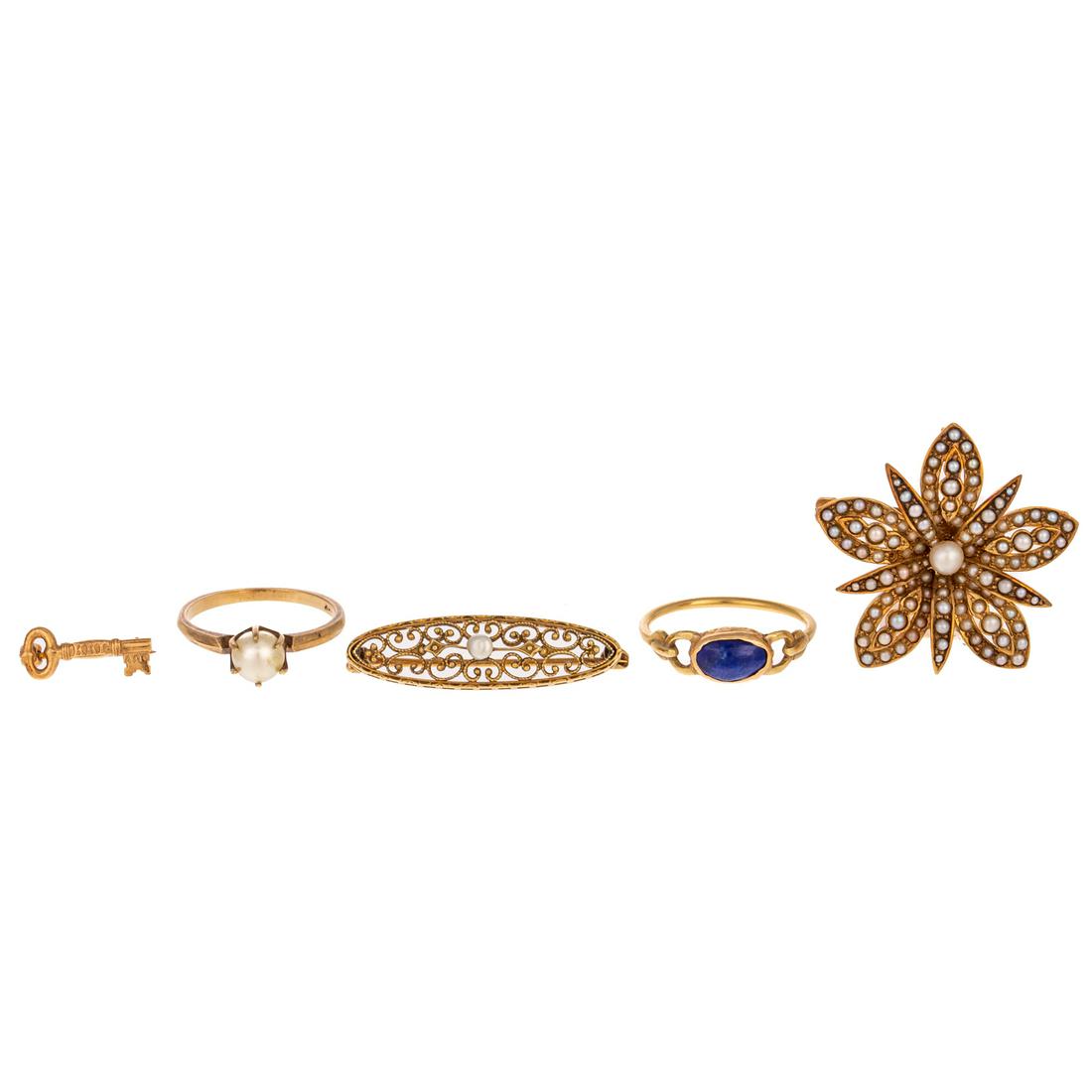 A Collection of Seed Pearl Jewelry in Gold (1 of 9)