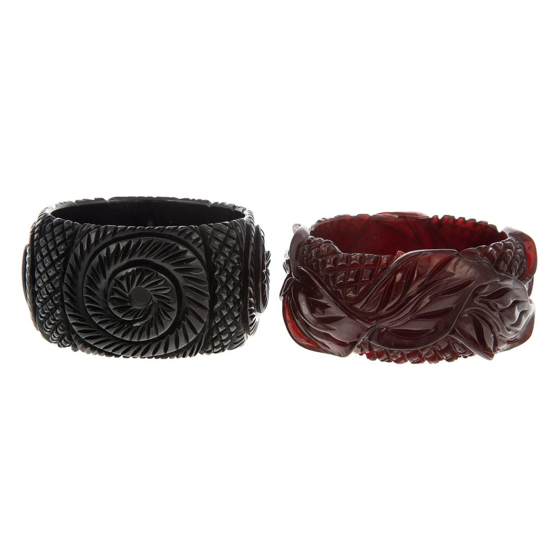 Two Deeply Carved Bakelite Bangles (1 of 4)
