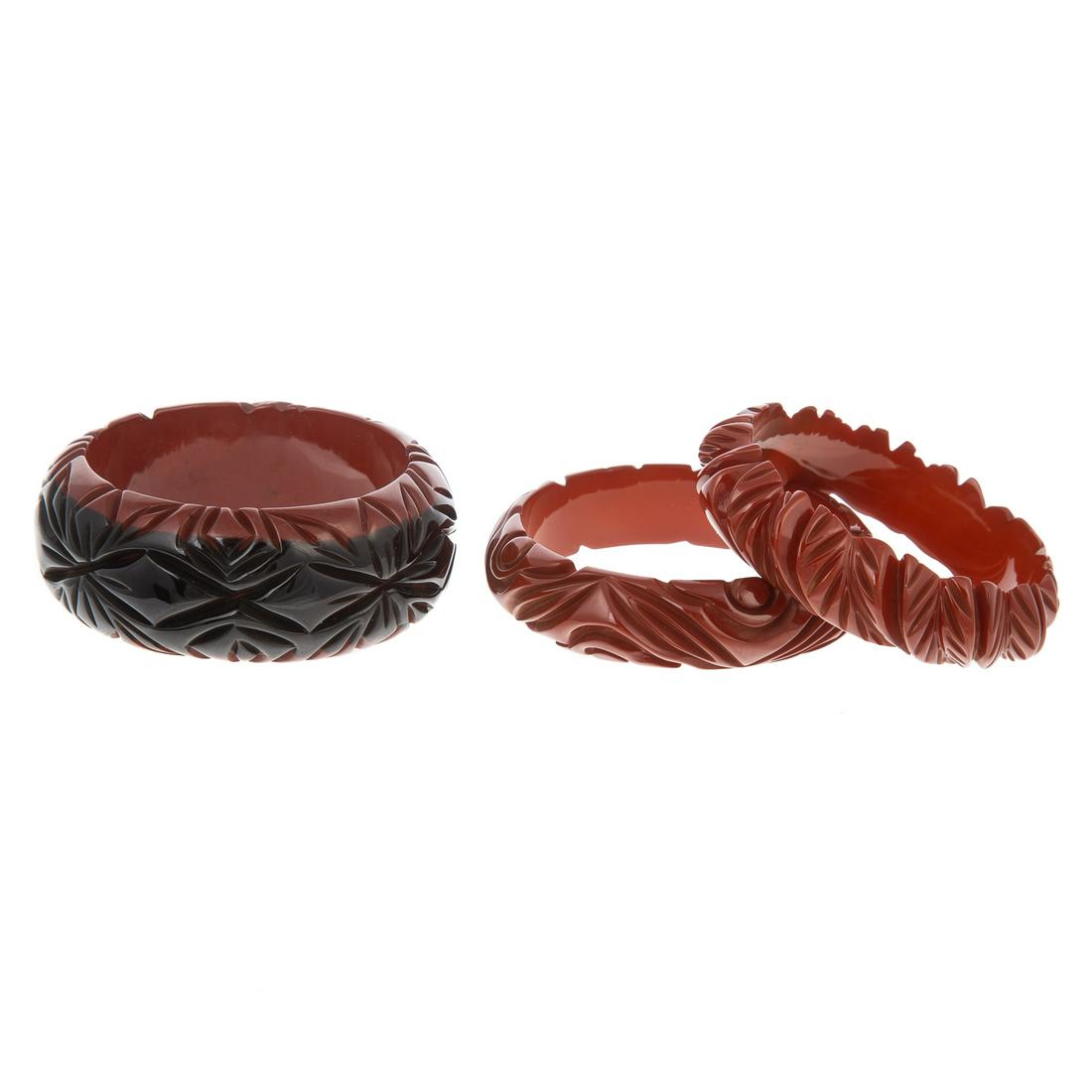 A Trio of Carved Bakelite Bangles (1 of 5)