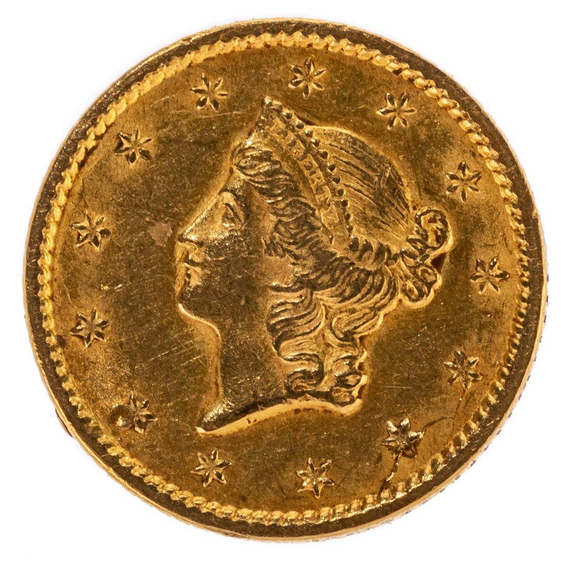 1851 Gold Dollar XF Details, Cleaned: Cleaning hairlines present on obverse but not harsh lines. Reverse has rim ding at K10