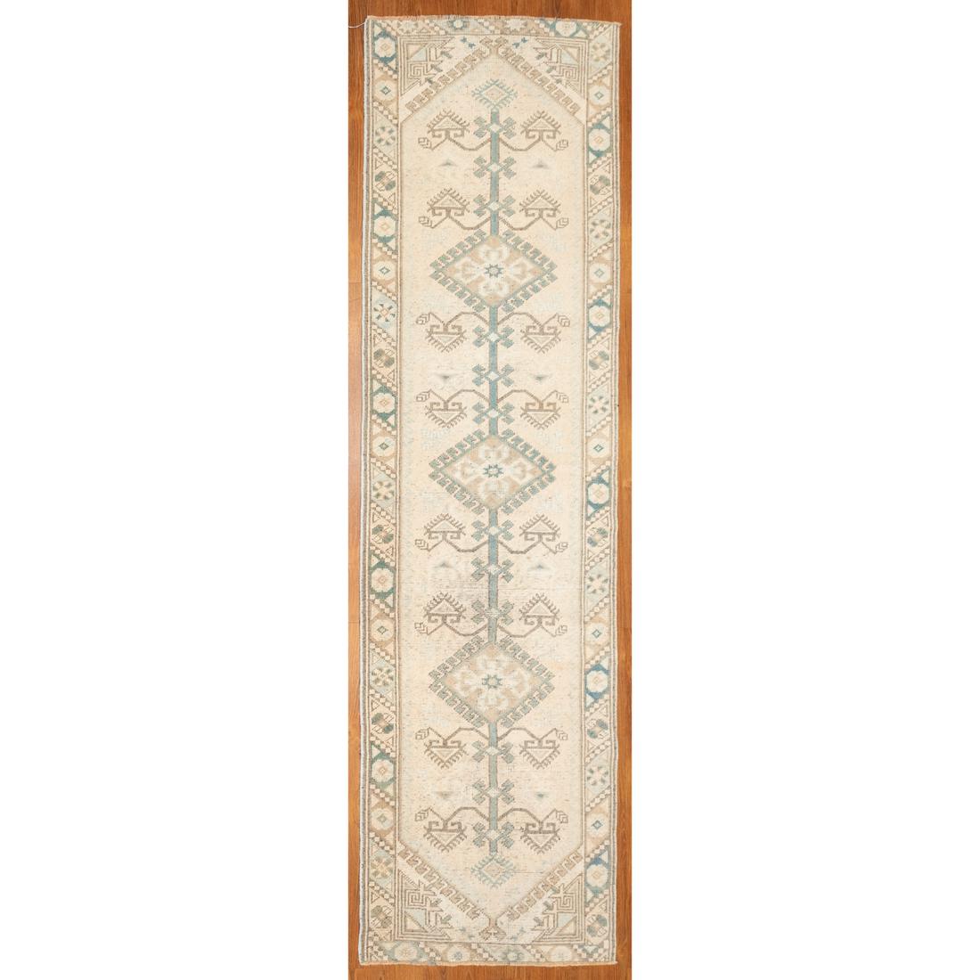 Semi-Antique Oushak Runner, Turkey, 2.5 x 8.5: Second quarter-20th century; hand-knotted, wool pile.