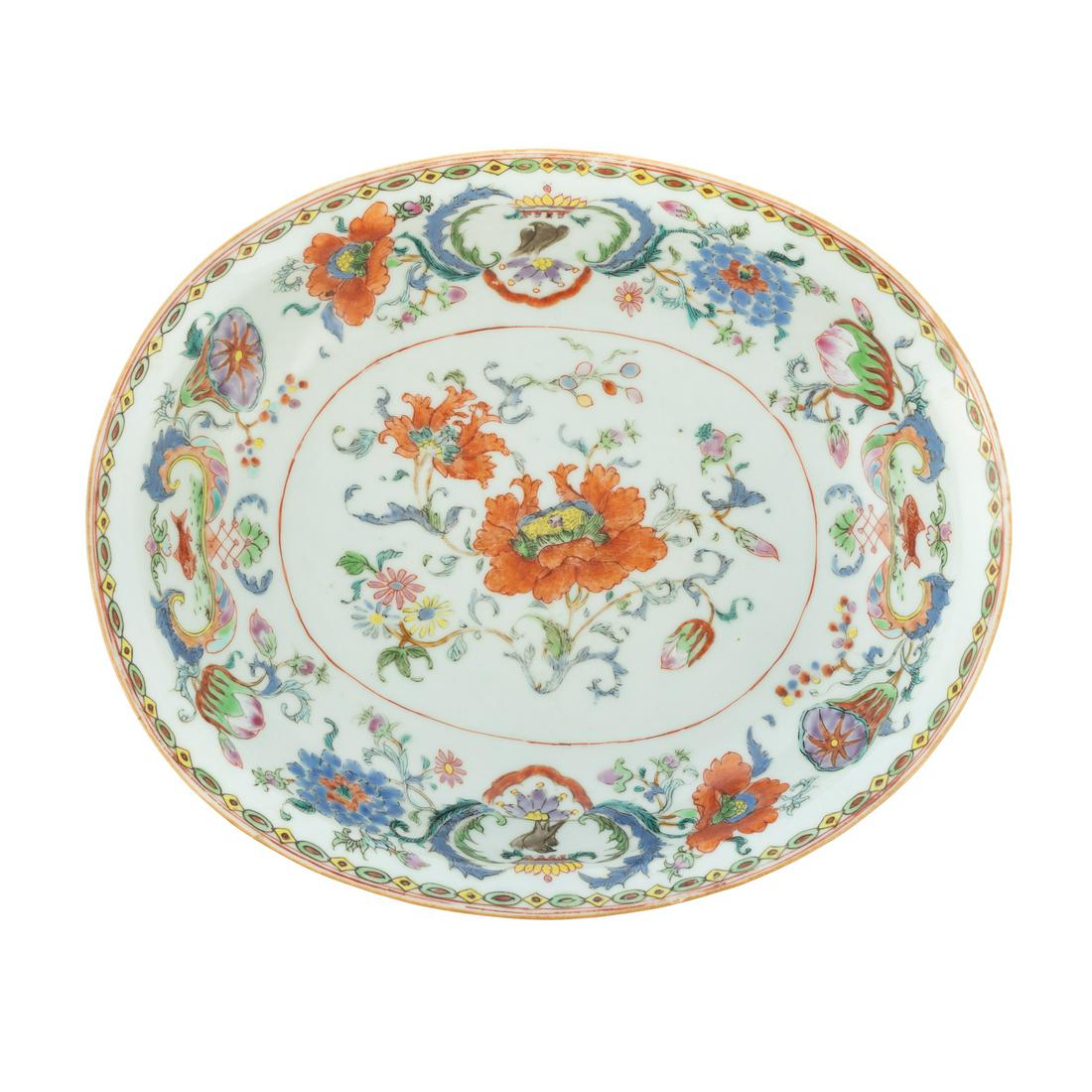 French Market Chinese Export Historical Bowl: Qianlong Era, circa 1745 bearing the POMPADOUR arms. 10 in. L., 8 1/2 in. W. For further reading see Howard & Ayers, "China for the West," vol. II, p.443. From Henry Moog, to Philip Dubey, to present 